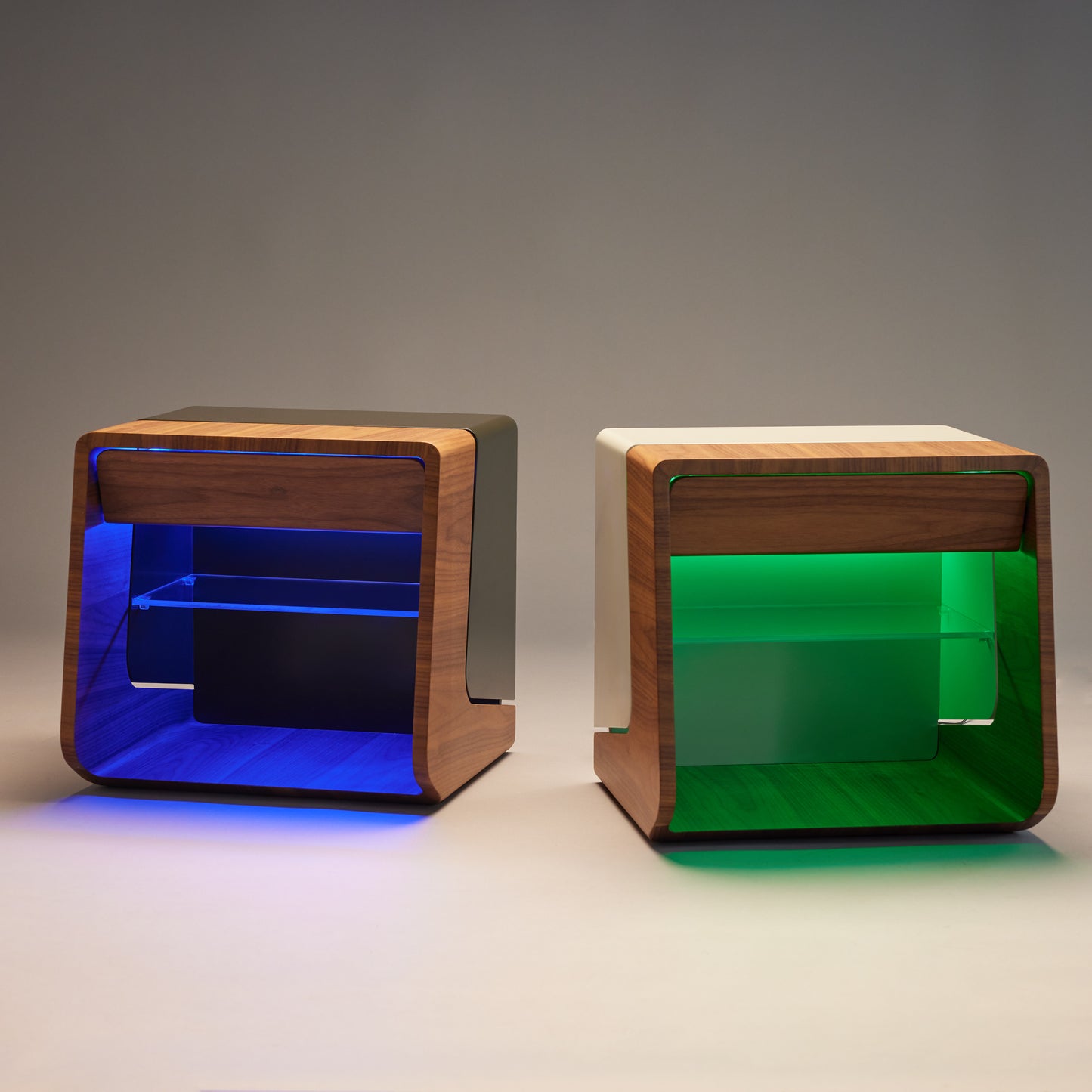 Nite Nightstand with blue and green light by Gaen Studio